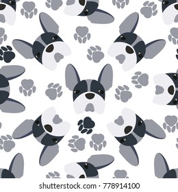 Pattern with cartoon dog bulldog, vector illustration