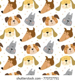 Pattern with cartoon dogs on the white background. Vector illustration.