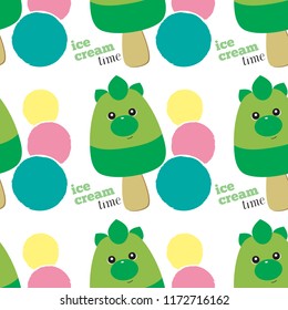 Pattern with a cartoon dragon and ice cream. Vector illustration