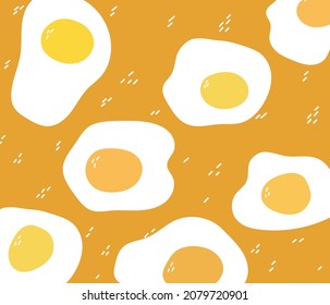 pattern of cartoon eggs on a dark yellow background. Seamless pattern of yellow yolk chicken egg. Vector in flat style.