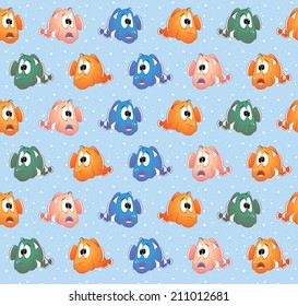 Pattern with cartoon fishes - vector illustration. 
All in a single layer and white background. 