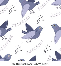 pattern Cartoon Funny Pigeon bird. Flat character design
