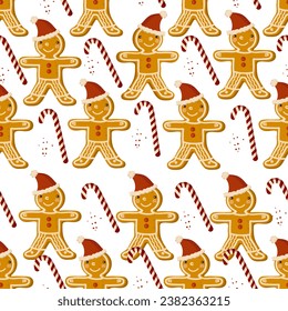 pattern with cartoon gingerbread man vector illustration
