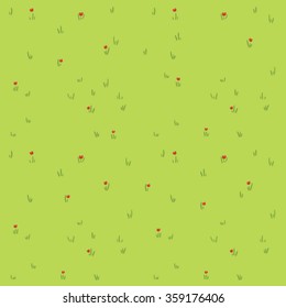 Pattern With Cartoon Grass. Hand Drawn Background. Cute Vector Texture.