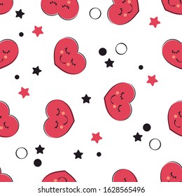Pattern of a cartoon heart. Image with heart and stars. Nice drawing Editable vector.