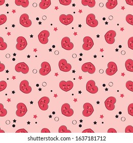 Pattern of a cartoon heart. Image with heart and stars. Nice drawing Editable vector.