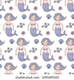 Pattern with cartoon mermaids. Vector illustration.