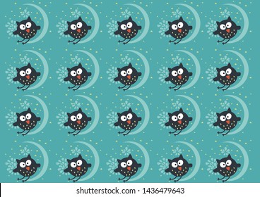 pattern with cartoon owls on a blue background