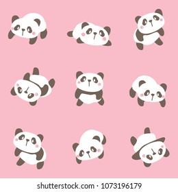 Pattern with Cartoon Panda Design on Pink Background