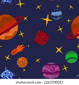 Pattern cartoon planets. Colorful set of isolated objects. Space background. Fantasy planets. EPS 10
