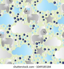 pattern with cartoon pony, clouds and stars