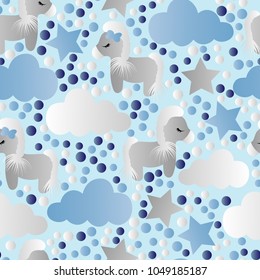 pattern with cartoon pony, clouds and stars
