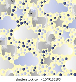 pattern with cartoon pony, clouds and stars