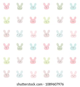 Pattern with Cartoon Rabbit Face Design on White Background