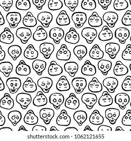 Pattern with cartoon skull heads isolated on white.  Halloween vector 