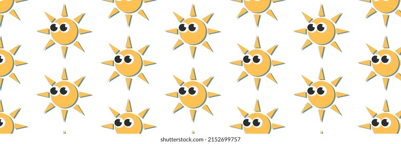 Pattern, cartoon sun design with eyes illustration in vector.