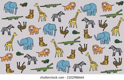 Pattern with cartoon tropical animals.