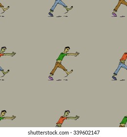 Pattern cartoon walking zombie. Vector illustration