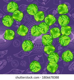 Pattern with Casino Dice. Pattern for ads of parties, events in Vegas.