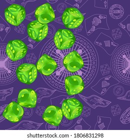 Pattern with Casino Dice. Pattern for ads of parties, events in Vegas.