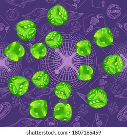 Pattern with Casino Dice. Pattern for ads of parties, events in Vegas.