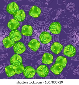 Pattern with Casino Dice. Pattern for ads of parties, events in Vegas.