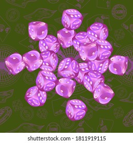 Pattern with Casino Dice. Pattern for ads of parties, events in Vegas.