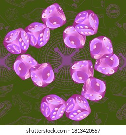 Pattern with Casino Dice. Pattern for ads of parties, events in Vegas.