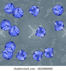Pattern with Casino Dice. Pattern for ads of parties, events in Vegas.