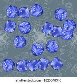 Pattern with Casino Dice. Pattern for ads of parties, events in Vegas.