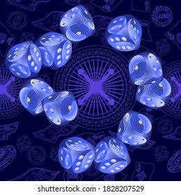Pattern with Casino Dice. Pattern for ads of parties, events in Vegas.