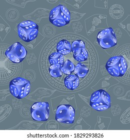 Pattern with Casino Dice. Pattern for ads of parties, events in Vegas.