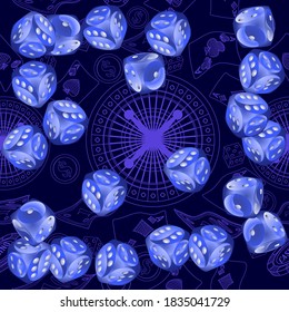 Pattern with Casino Dice. Pattern for ads of parties, events in Vegas.