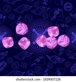 Pattern with Casino Dice. Pattern for ads of parties, events in Vegas.