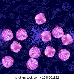 Pattern with Casino Dice. Pattern for ads of parties, events in Vegas.