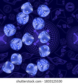 Pattern with Casino Dice. Vector illustration for print, textile, paper