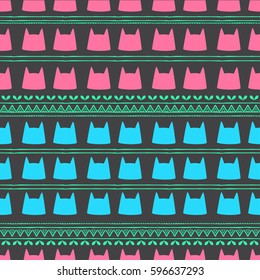 Pattern with Cat cute. Frame of animal made in vector. Use for children clothes, pajamas

