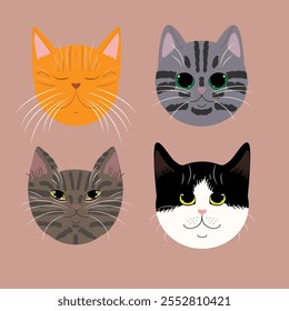 Pattern of cat faces of different breeds. Vector illustration. For printing.