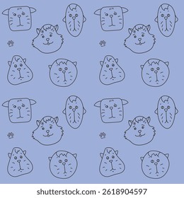 pattern cat faces in the style of kawaii