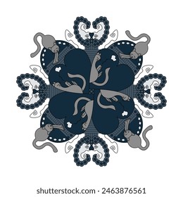 Muster. Cat Mandala. Stretching und Katzenschlaf. Niedlich.	