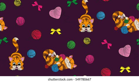 Pattern cat playing with balls of wool