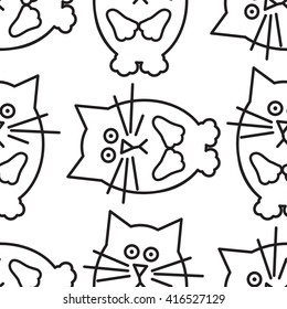 Pattern with cat. Seamless vector background in thin line style