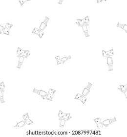 Pattern of Cat or tiger character in black line style with any emotions. Symbol of 2022 year. Icon. Isolated on a white background. Flat vector illustration.
