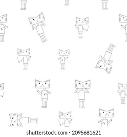 Patrón de personaje de gato o tigre en línea negra con cualquier emoción. Símbolo del año 2022. Icono. Aislado sobre un fondo blanco. Ilustración vectorial plana.