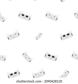 Pattern of Cat or tiger face in gray color with any emotions. Symbol of 2022 year. Icon. Isolated on a white background. Flat vector illustration.