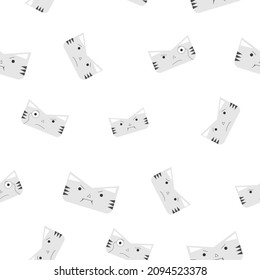 Pattern of Cat or tiger face in gray color with any emotions. Symbol of 2022 year. Icon. Isolated on a white background. Flat vector illustration.