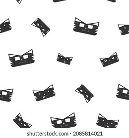Pattern of Cat or tiger face in solid black color with emotions. Symbol of 2022 year. Icon. Isolated on a white background. Flat vector illustration.
