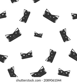 Pattern of Cat or tiger face in solid black color with emotions. Symbol of 2022 year. Icon. Isolated on a white background. Flat vector illustration.