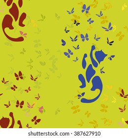 pattern with cats and butterfly
