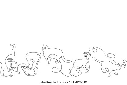 Pattern with cats. Continuous drawing. Vector Background.